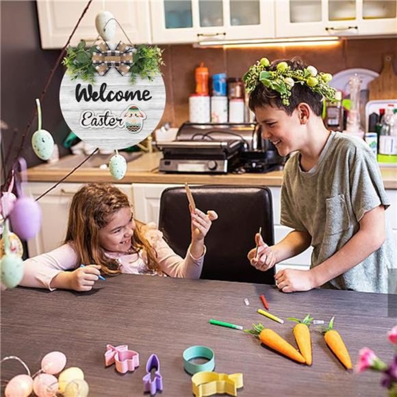 Interchangeable Wooden Seasonal Welcome Sign, Rustic Round Welcome Front Door - Picture 4 of 8